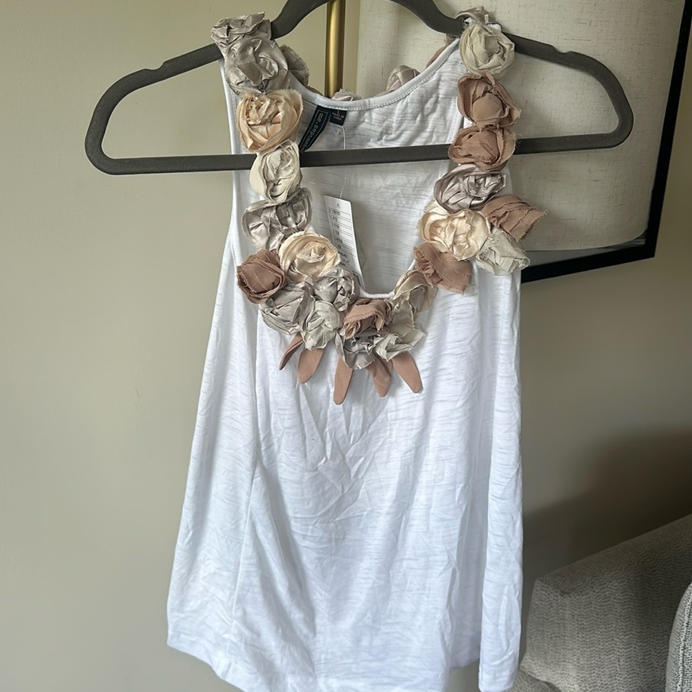 White Tank with Rose Detailing